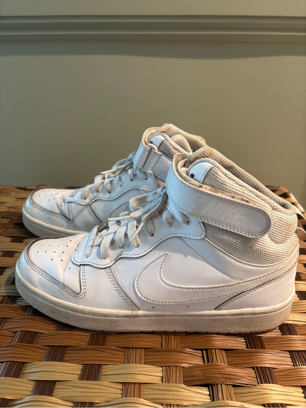 Nike court borough mid cut white sneakers. Big kids 7